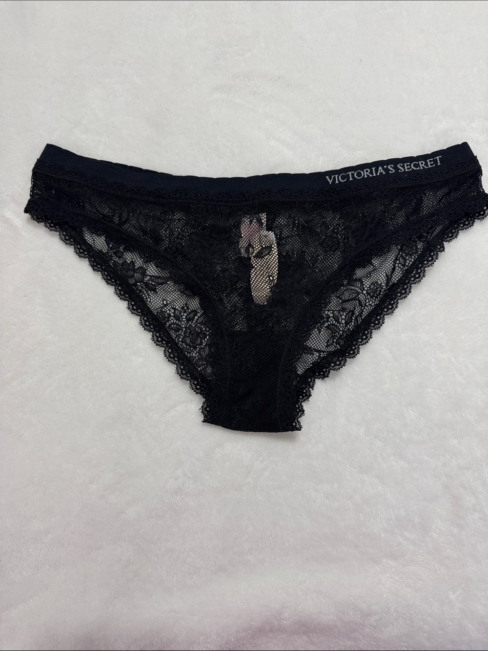 NWT Victoria's Secret Black Lace Bikini Panty with Logo Waistband